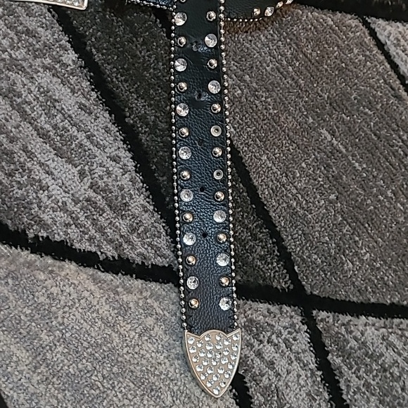 WESTERN BLACK LEATHER RHINESTONES STUDDED CROSS BELT main image 6